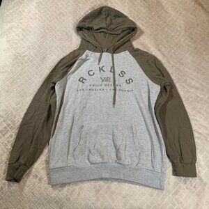 Young & Reckless Mens Large Hoodie Sweatshirt Gray Color Block Logo Pullover